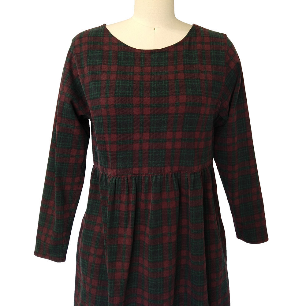 Vintage 90s Plaid Midi Dress Size S M Green Maroon Grunge Tartan Cottage Trad - Picture 3 of 8